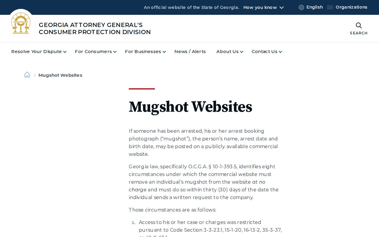 Georgia mugshot websites law guidance for Troup County records