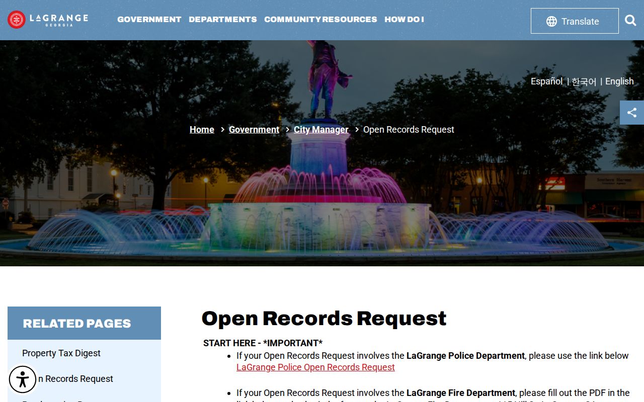 LaGrange open-records request route for a police report